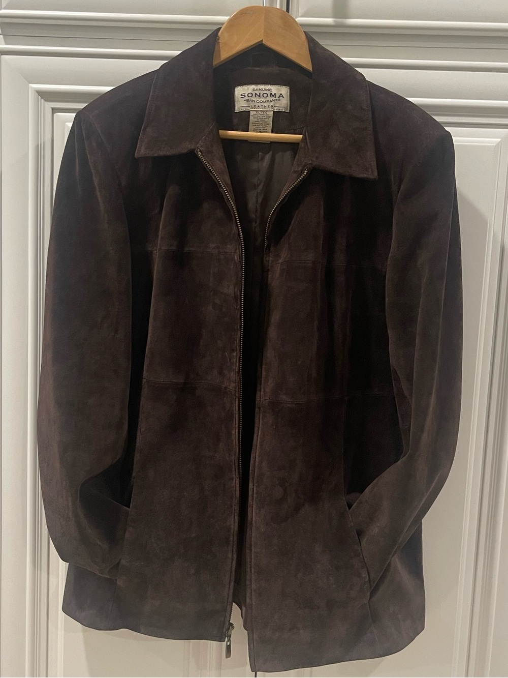 Vintage Genuine Sonoma Jean Co Dark Chocolate Brown Suede Leather Zip Jacket XL